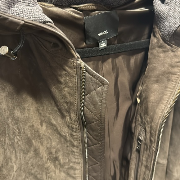 Vince Leather Suede Zip Up Hoodie Espresso Brown - Picture 5 of 7